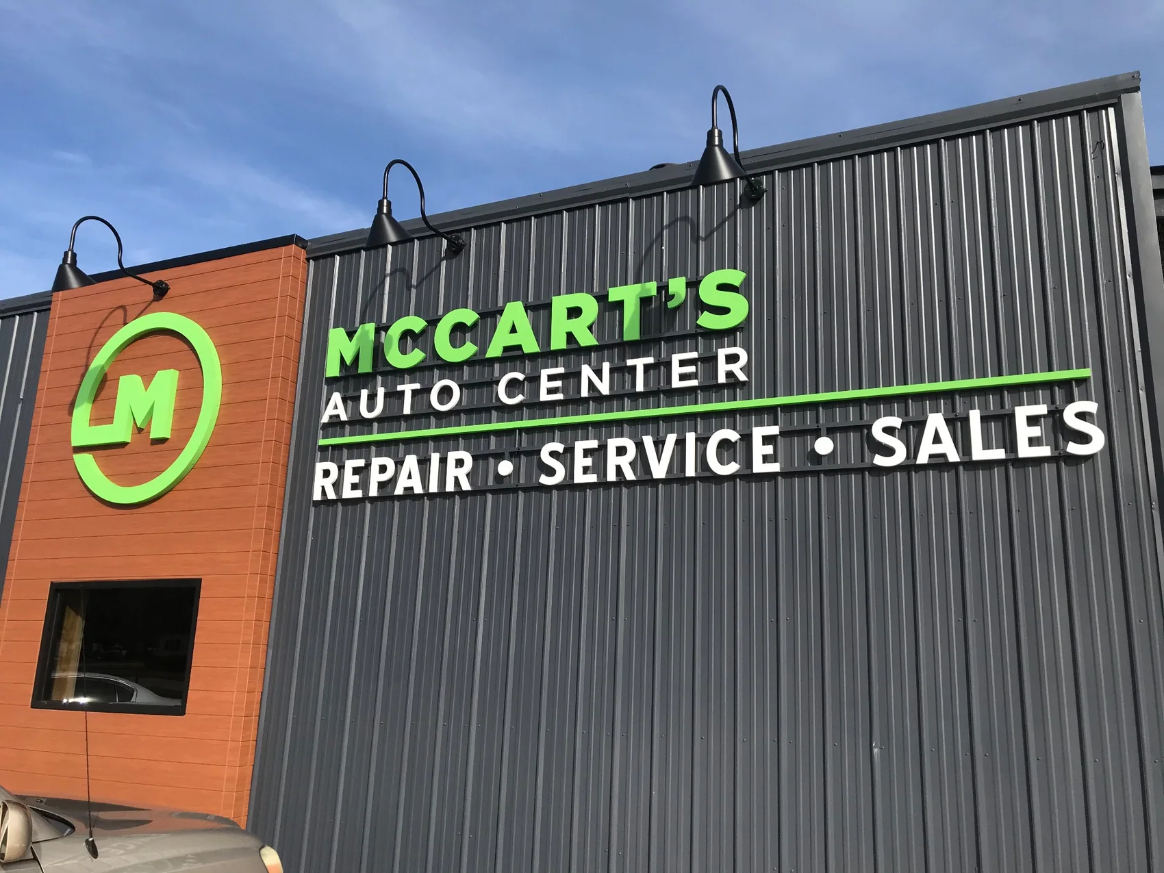 McCart’s Auto Center dimensional exterior signage
