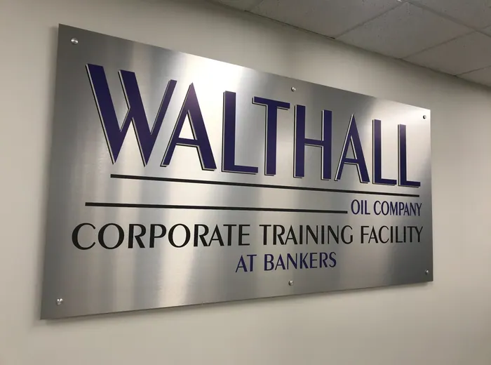 Brushed-metal architectural sign