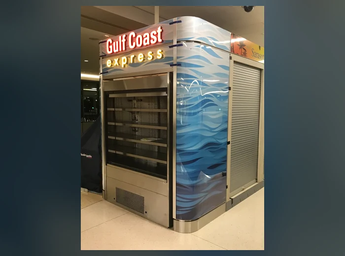 Illuminated kiosk and environmental graphics